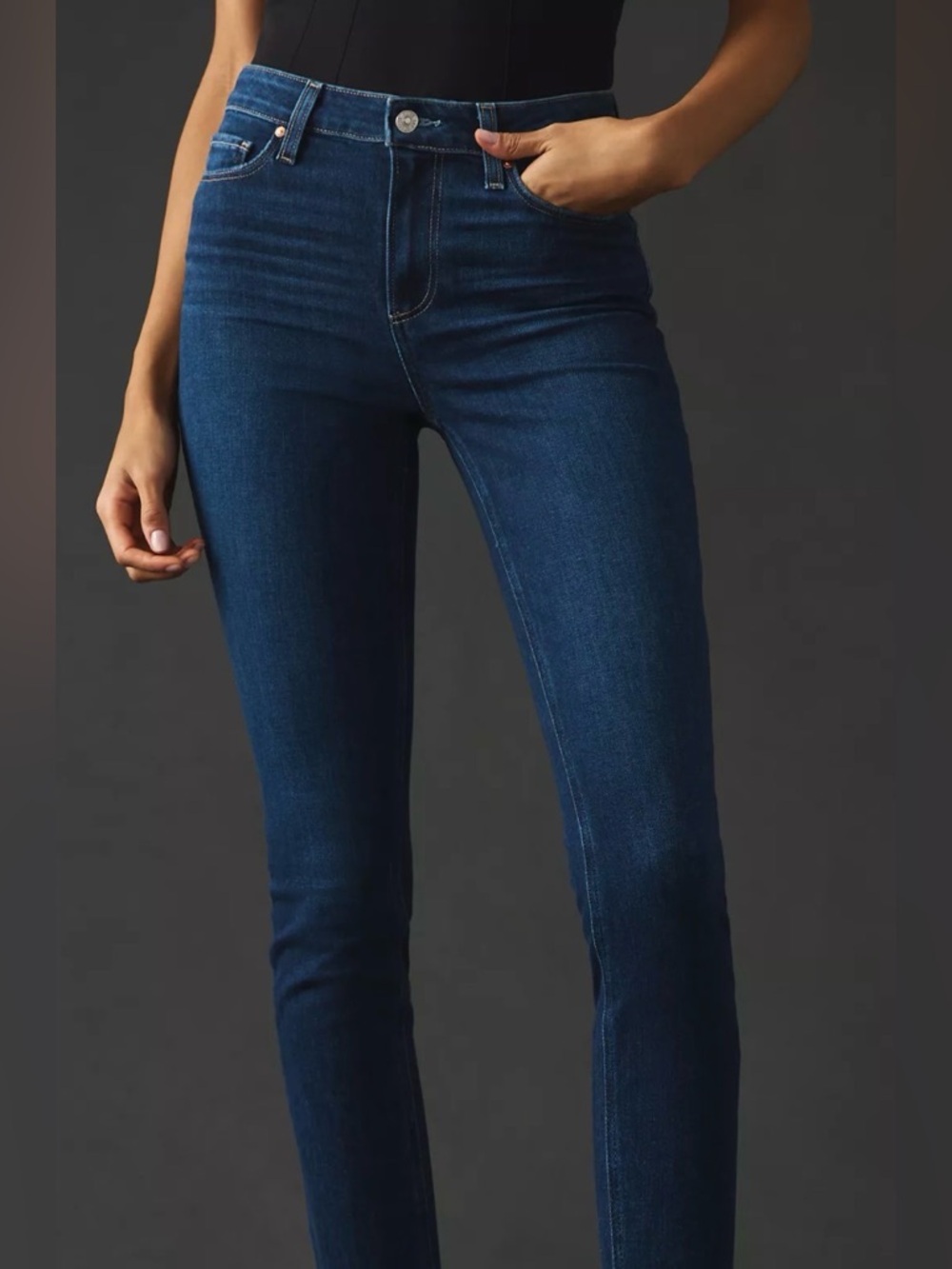 PAIGE Hoxton Ankle High-Rise Slim Jeans in Dark Blue Denim - Picture 2 of 8